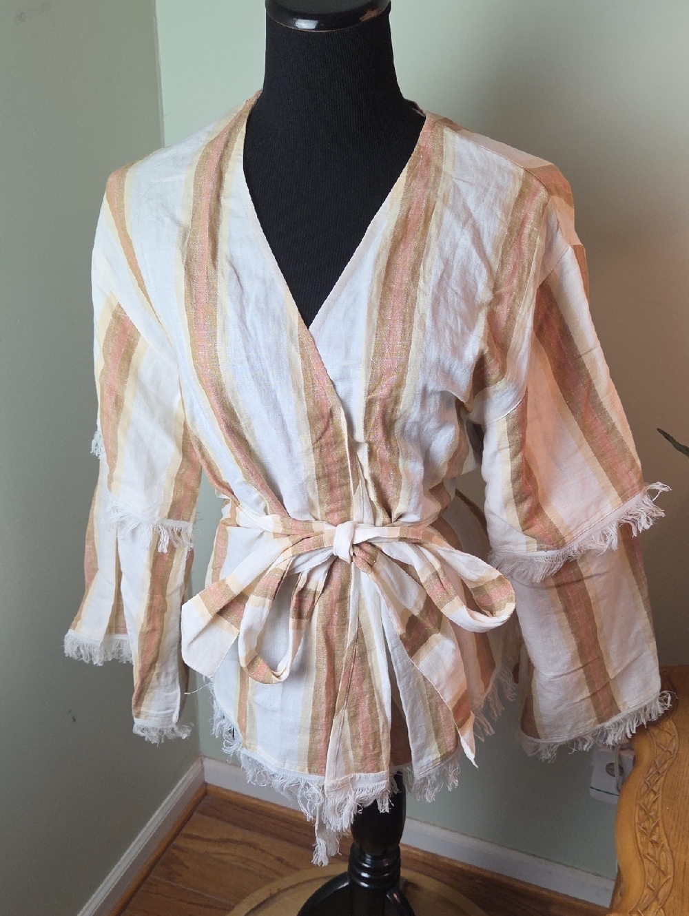 The Shanty Corporation Linen Stripe Wrap Top